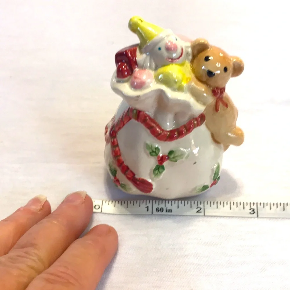 Vintage Fitz and Floyd ceramic Christmas shaker decor.